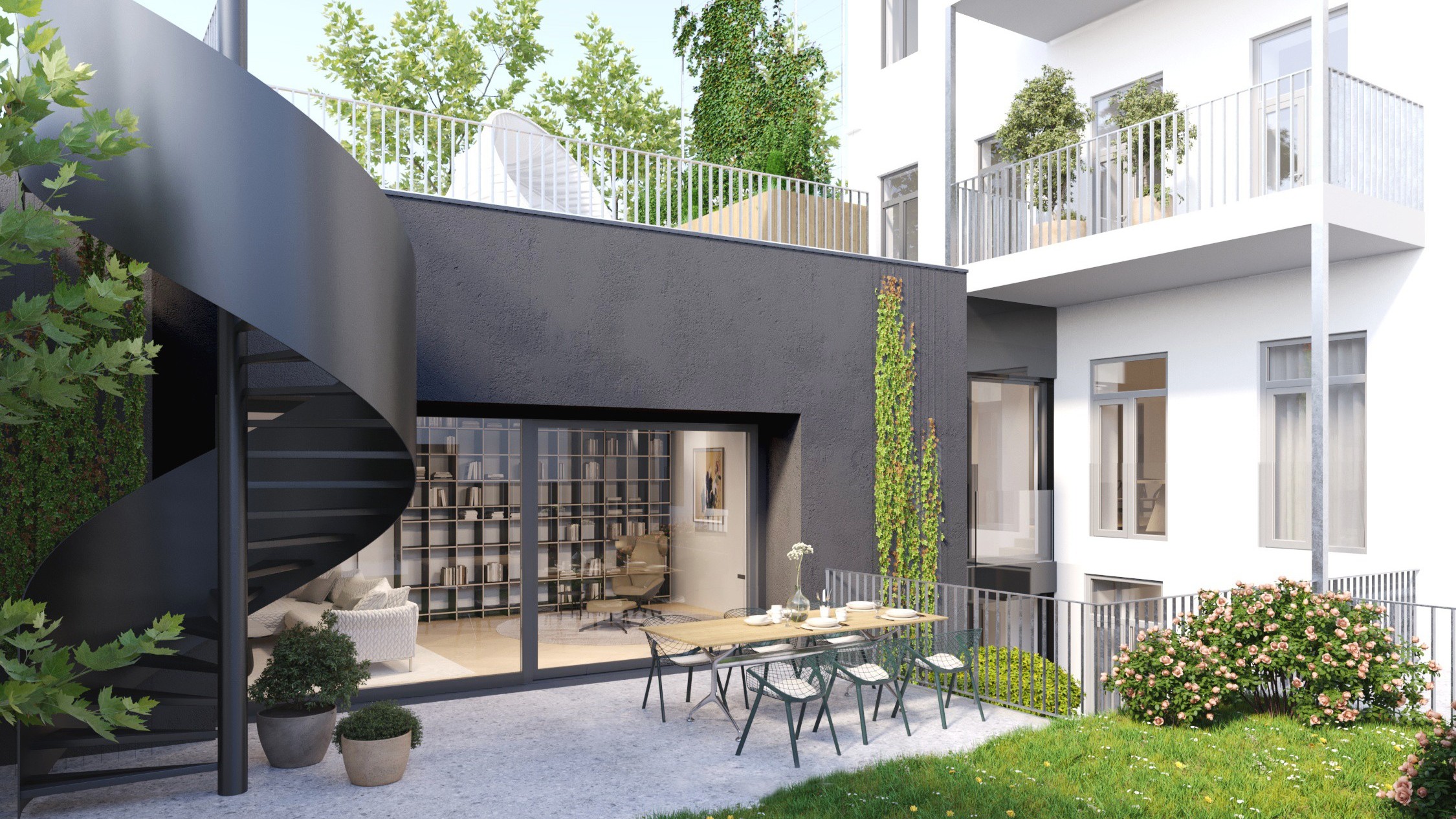 Visualisierung Townhouse · Garten und Terrasse